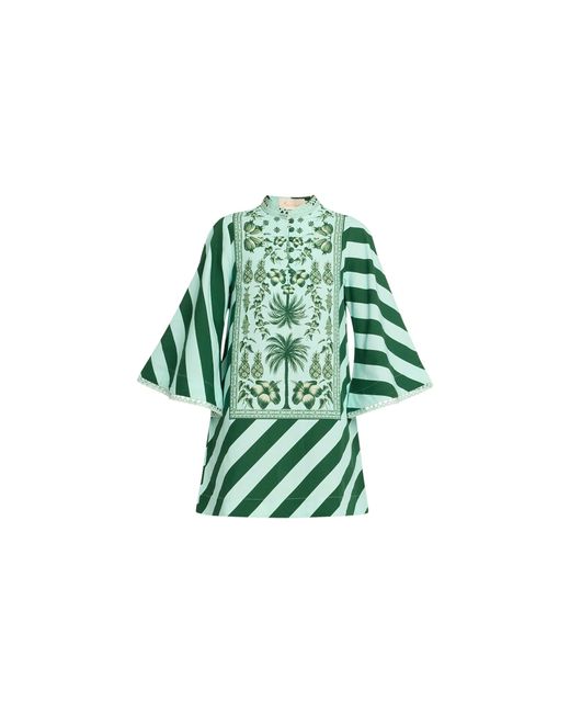 VERANDAH Green Azulejos Mini Kaftan Dress