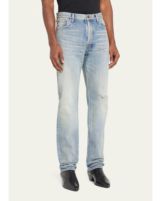 Saint Laurent Blue Distressed Relaxed-fit Jeans for men