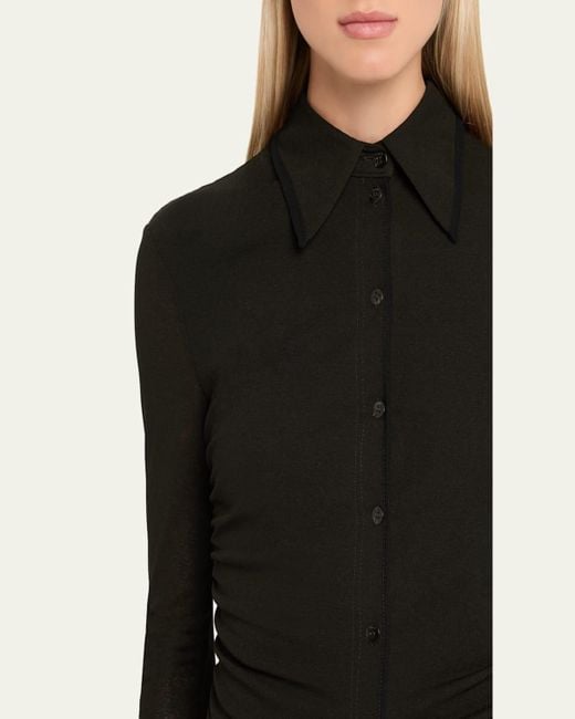 Nanushka Black Idana Long-Sleeve Button-Front Top
