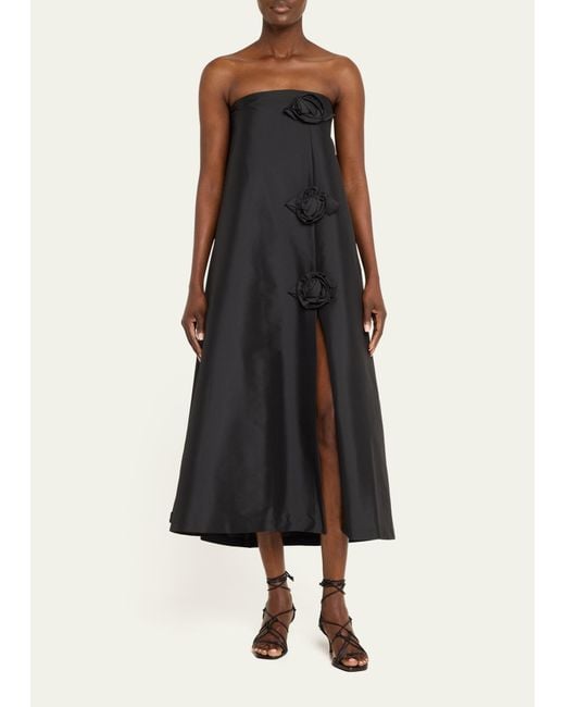 BERNADETTE Black Rosette Strapless Midi Dress