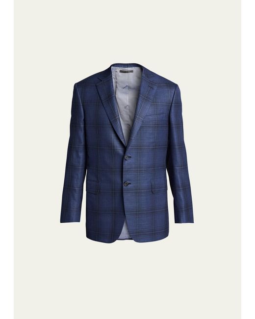 Brioni Blue Plaid Wool Sport Jacket for men