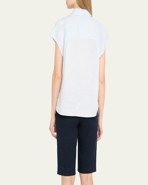 Vince Blue Cap-Sleeve Linen Button-Front Blouse