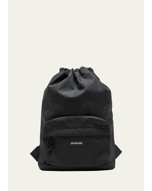 Balenciaga Black Explorer Nylon Drawstring Backpack for men