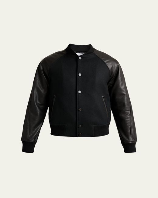 Givenchy Black Mixed Material Wool And Leather Bomber Jacket for men