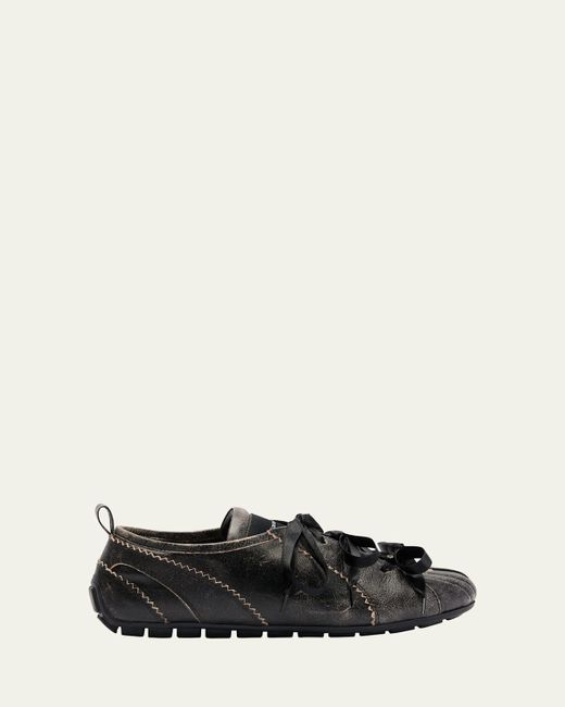 Simone Rocha Black Leather Ballerina Sneakers