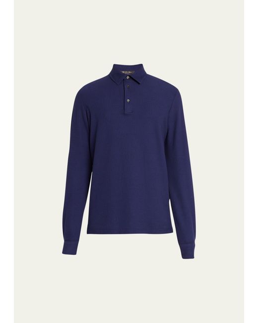 Loro Piana Blue Long-sleeve Pique Polo Shirt for men