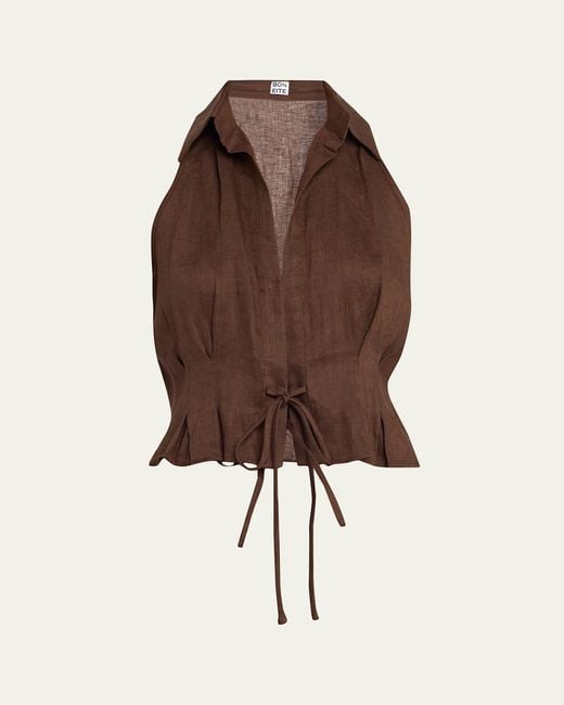 AEXAE Brown Sleeveless Linen Drawstring Top