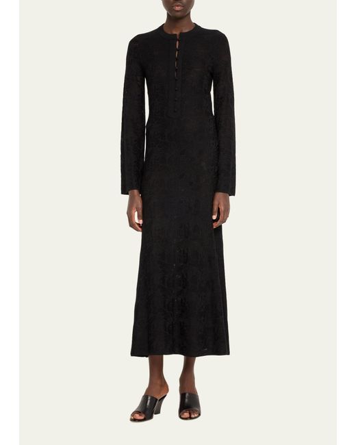 Chloé Black Long Jacquard Wool Silk Dress