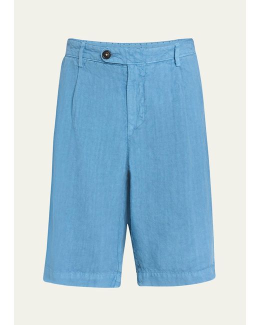 Massimo Alba Blue Linen Pleated Bermuda Shorts for men
