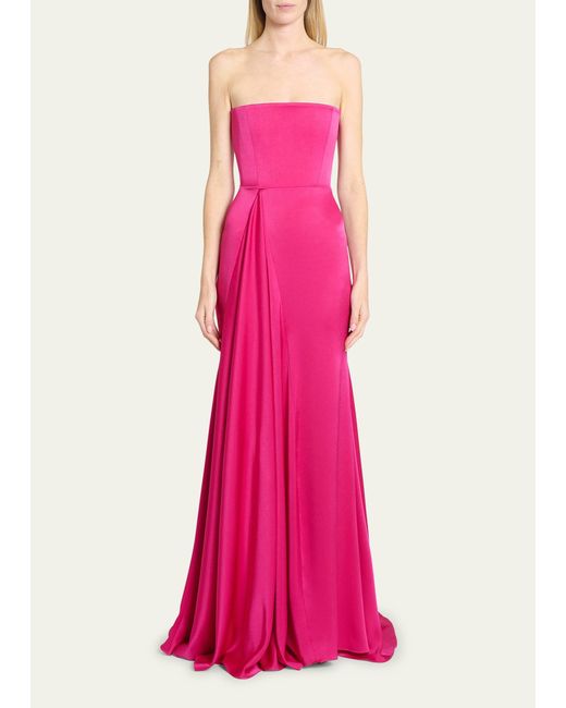 Alex Perry Pink Satin Crepe Strapless Gathered Drape Gown
