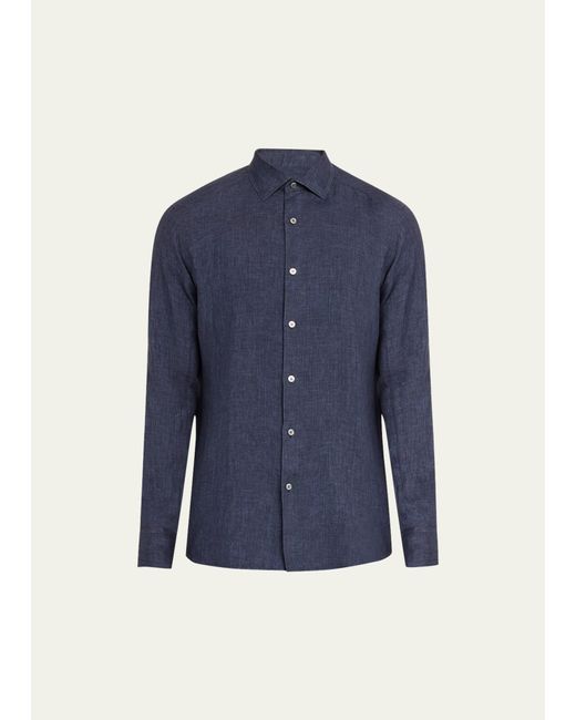 Zegna Blue Linen Casual Button-down Shirt for men
