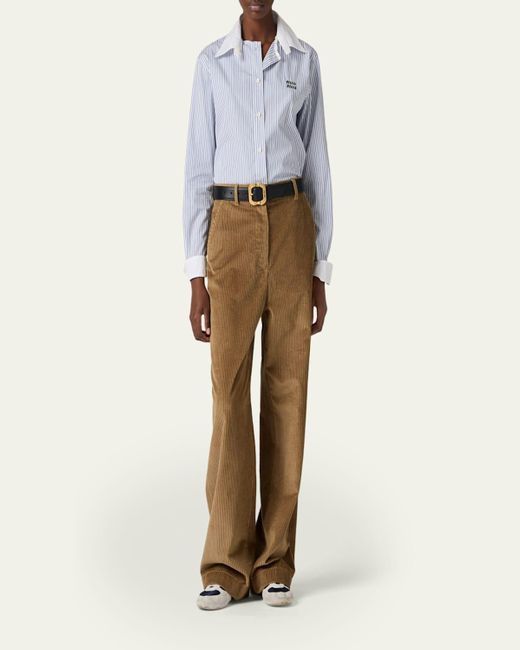 Miu Miu Natural Corduroy Wide-Leg Pants