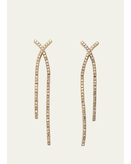 EF Collection Natural 14k Yellow Gold Diamond Criss Cross Drop Earrings