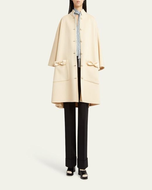 Valentino Garavani Natural Bow Three-Quarter Sleeve Wool Cashmere Cape