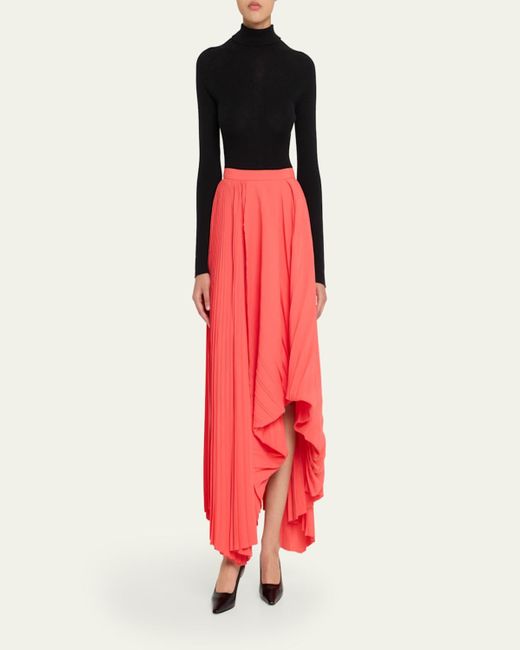 Alexander McQueen Red Pleated Asymmetric Draped Midi Skirt