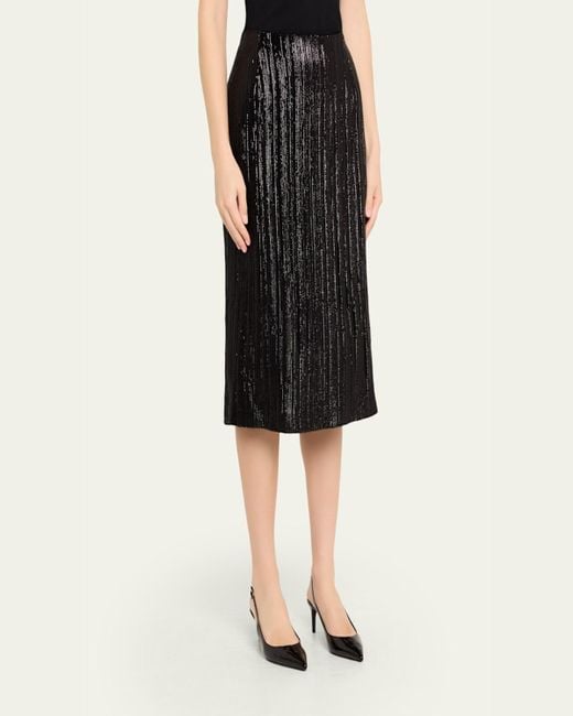 Prabal Gurung Black Sequined Plisse Pencil Skirt