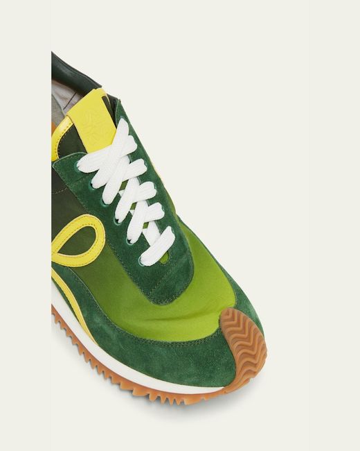 Loewe Green Flow Runner Suede And Leather Sneakers