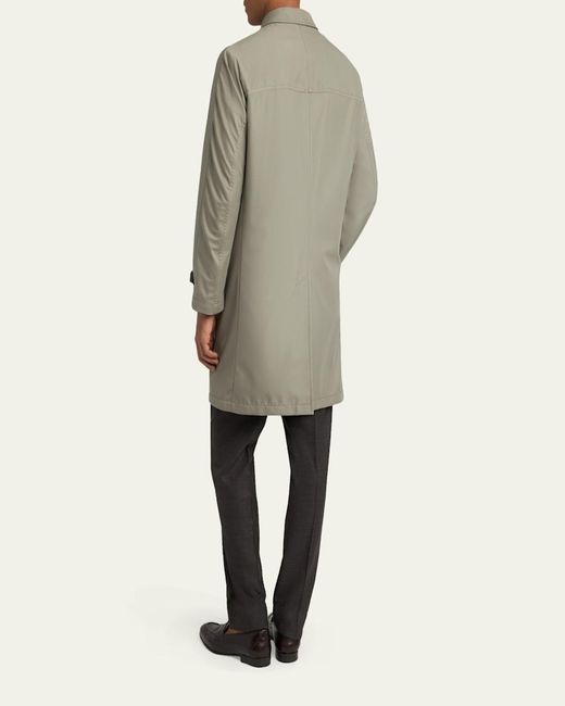 Brioni Gray Silk Cloud Button-Front Car Coat for men