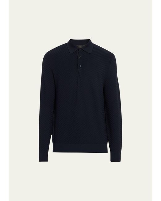 Brioni Blue Basketweave Knit Polo Sweater for men