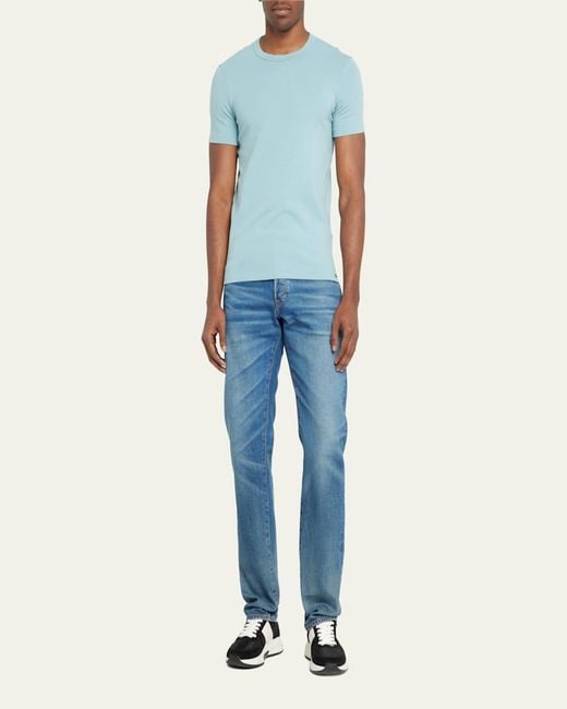 Tom Ford Blue Solid Stretch Jersey T-Shirt for men