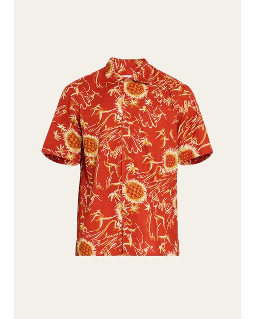Salvatore Piccolo Red Printed Cotton Short-sleeve Shirt for men