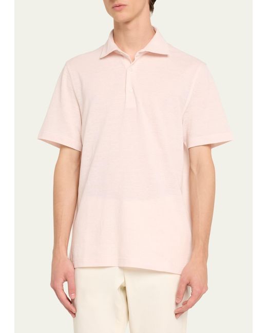 Fedeli Pink Linen-cotton Pique Polo Shirt for men