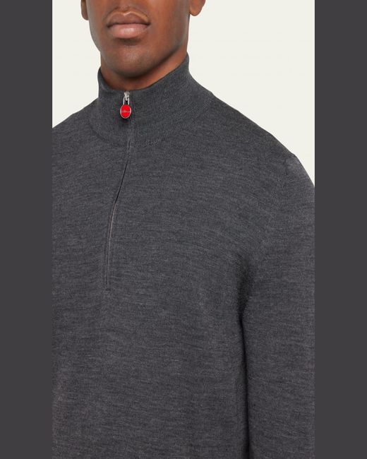 Kiton Blue Wool Half-Zip Sweater for men