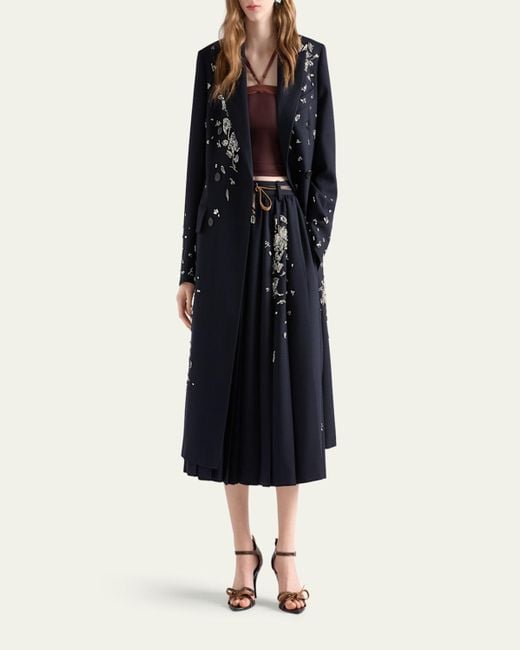Prada Blue Embroidered Wool Midi Skirt