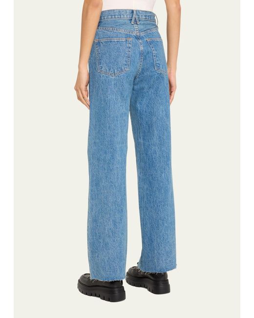 SLVRLAKE Denim Blue Grace Wide-leg Raw-edge Jeans