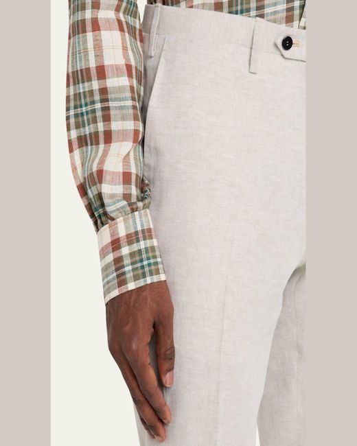 Kiton White Twill Flat-Front Pants for men