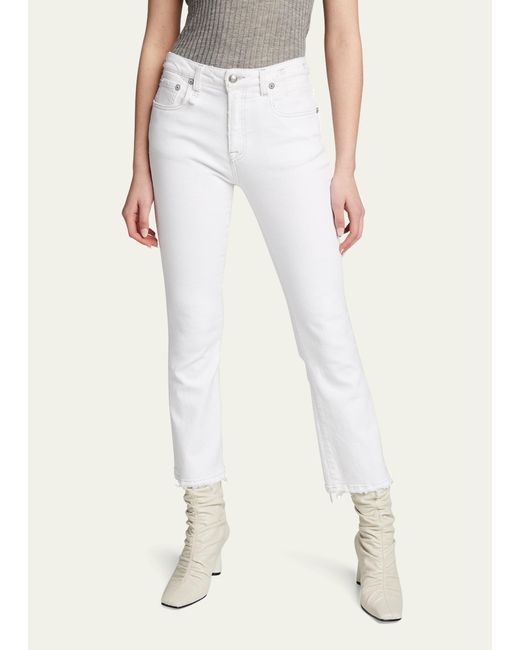 R13 White Kick Fit Cropped Flared Jeans