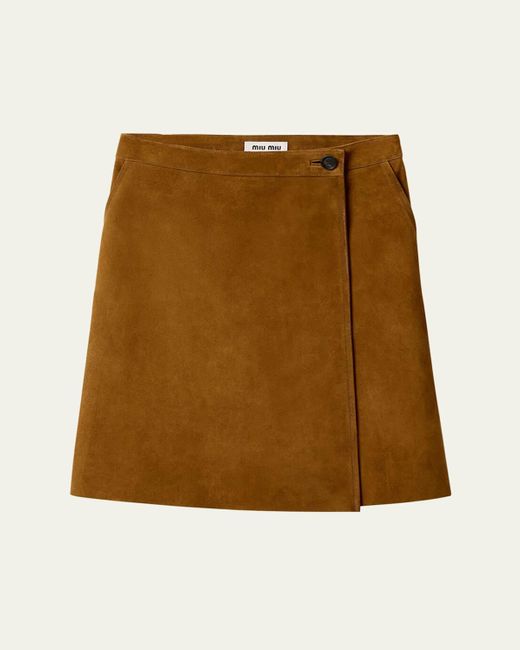 スカート MIU MIU SKIRTS OLIVA Miu Miu Suede Knee-Length Wrap Skirt in Natural | Lyst