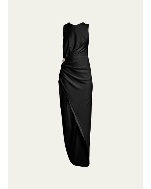 Reem Acra Black Cutout Crystal Side Slit Asymmetric Dress