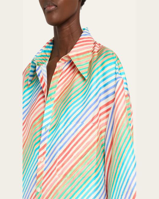 Christopher John Rogers White Crayon Stripe Jumbo Short Sleeve Silk Shirt