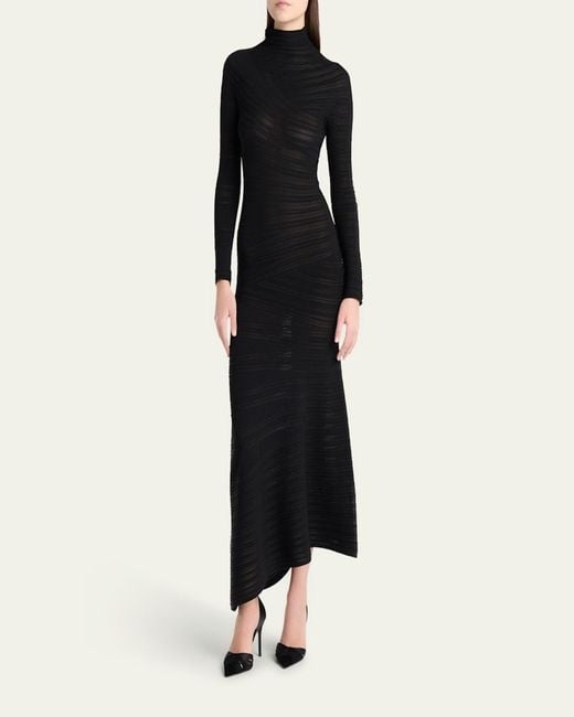 Giorgio Armani Asymmetric Tonal Striped Jersey Mock-Neck Midi Dress in  Black | Lyst