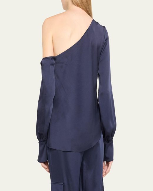 Jonathan Simkhai Blue Alice Draped Satin One-Shoulder Top