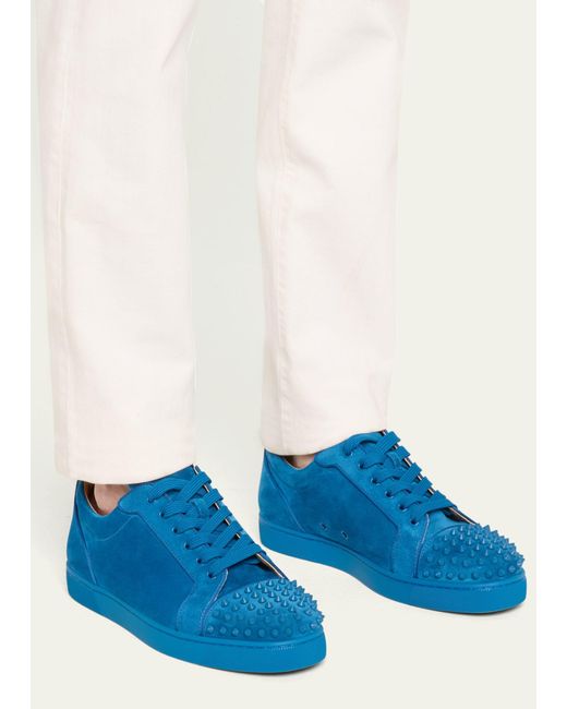 Christian Louboutin Blue Louis Junior Suede Spiked Low-top Sneakers for men