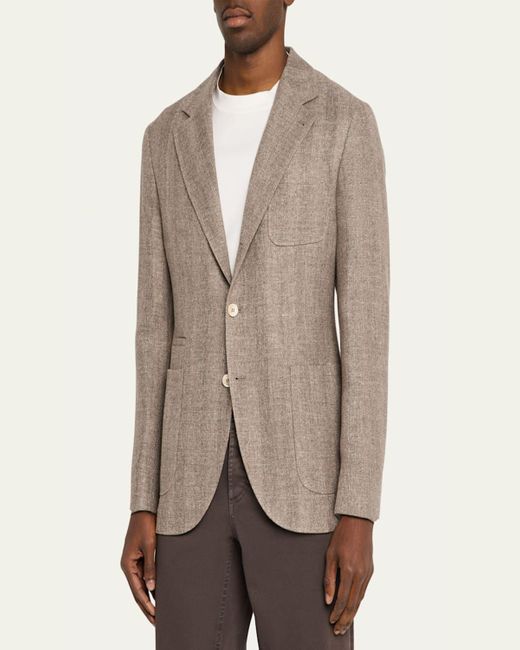Brunello Cucinelli Natural Textured Chevron Sport Jacket for men