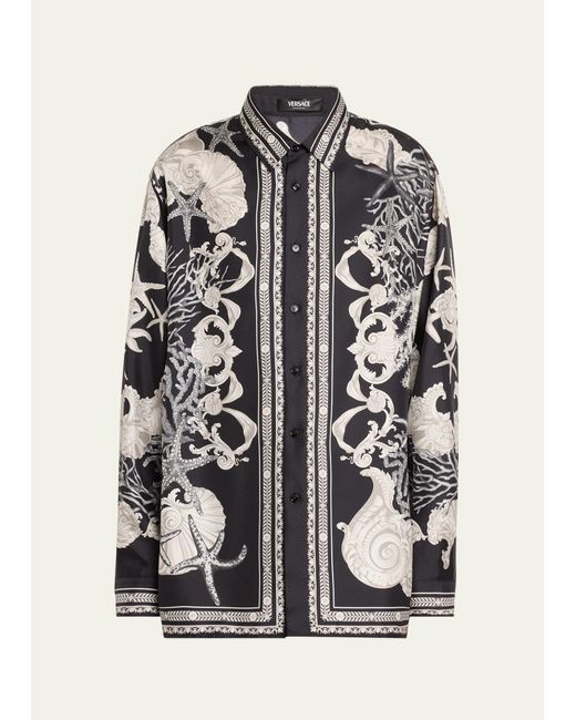 Versace Multicolor Printed Silk Button-down Shirt for men
