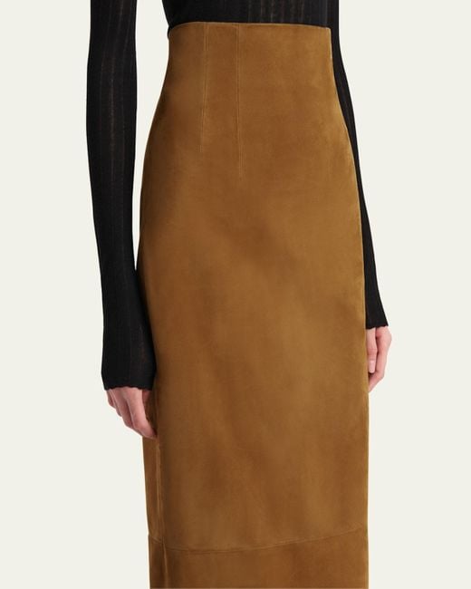 Khaite Natural Loxley Long Pencil Leather Skirt