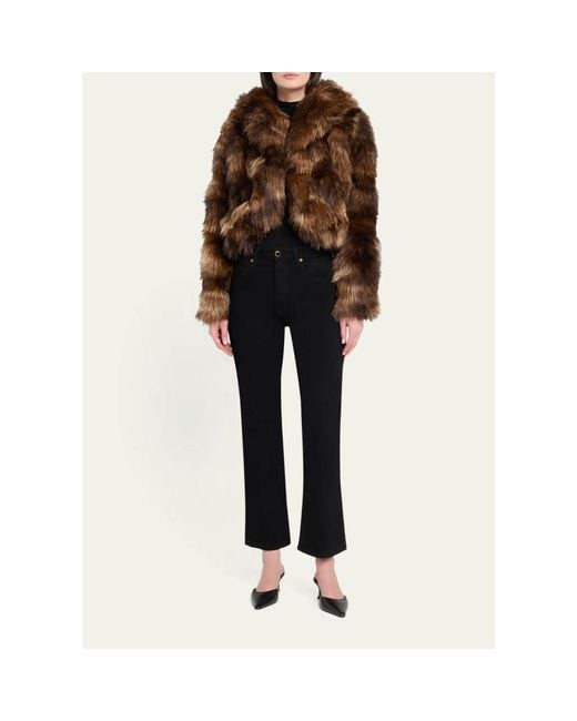 Cinq À Sept Brown Patchwork Faux Fur Cropped Jacket
