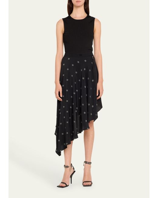 Givenchy Black Asymmetric 4g Jacquard Sleeveless Midi Dress