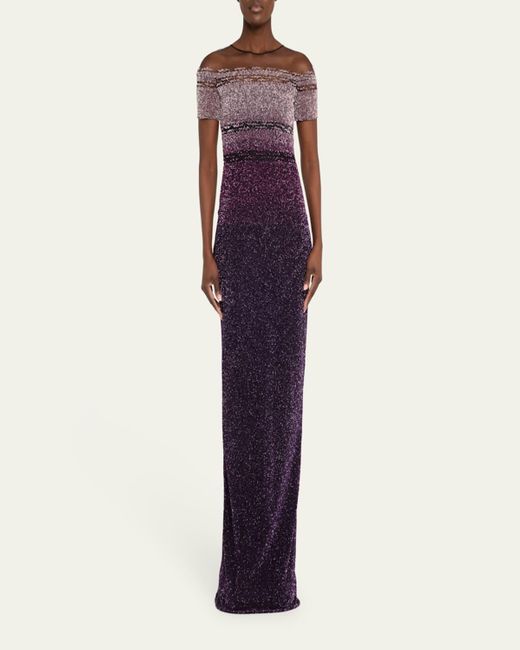Pamella Roland Blue Signature Sequined Ombre Gown