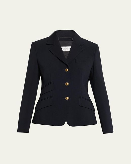 Max Mara Blue Single-Breasted Stretch Wool Jacket