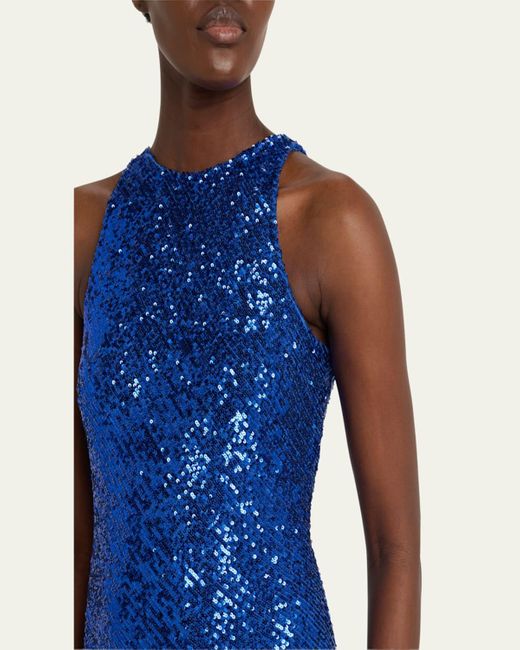 Naeem Khan Blue Ombre Stretch Sequin Halter Gown