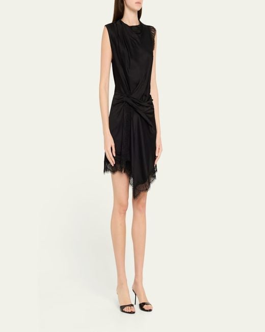 A.L.C. Black Dion Draped Lace-Trim Satin Mini Dress