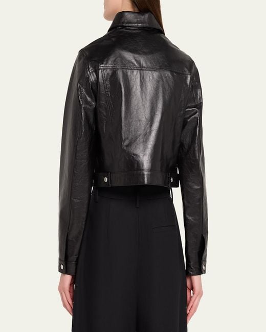 Re/done Black Leather Crop Trucker Jacket