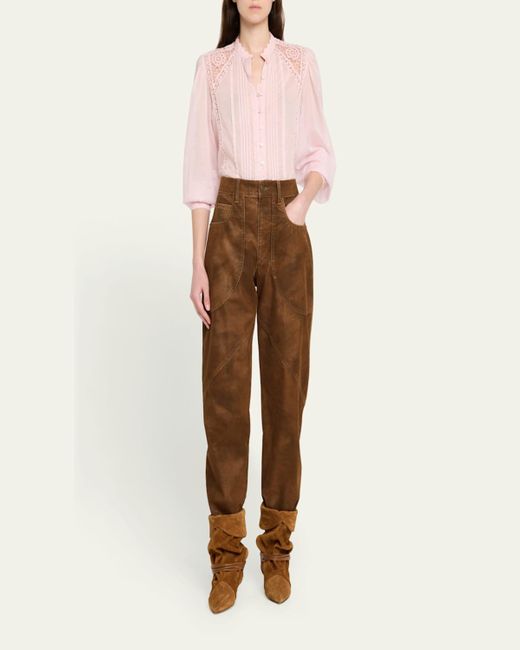 Isabel Marant Pink Greicy Long-Sleeve Lace Blouse