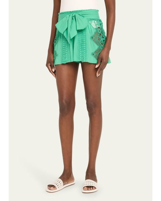 Ramy Brook Green Emely Embroidered Shorts