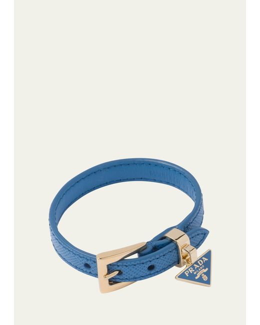 Prada Blue Triangle Leather Buckle Bracelet